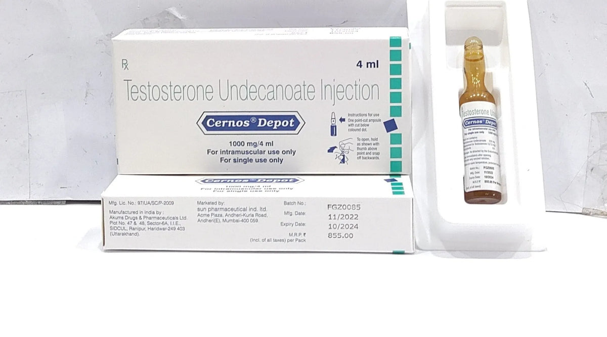 Testosterone Undecanoate Injection 4ml vial with packaging box.