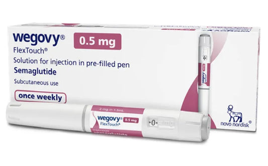 Wegovy 注射笔用于减重，含 0.5 mg Semaglutide，FlexTouch 设计，适合每周一次皮下注射，助力健康管理。