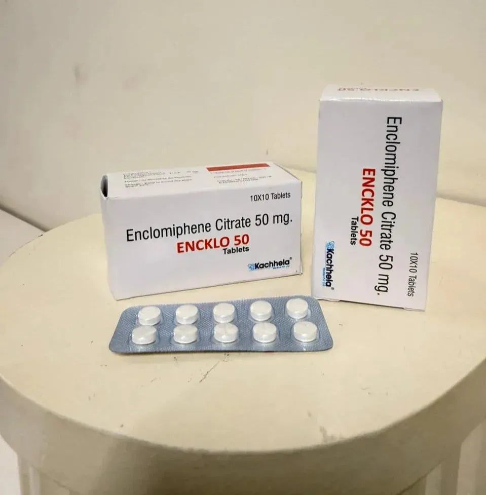 克罗米芬CLOMIBOL药盒和药片展示在白色背景上